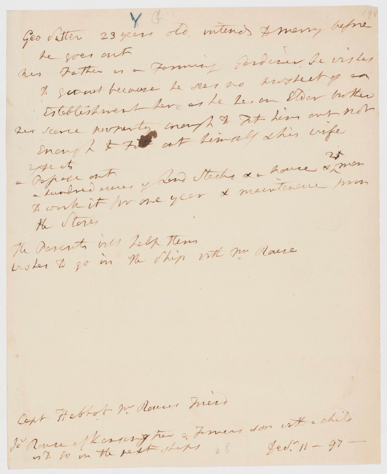 Notes concerning the passage of George Suttor to New South Wales